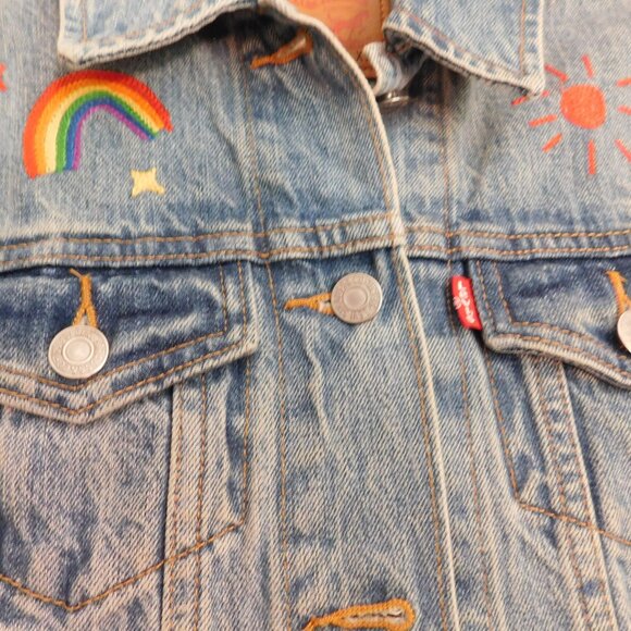 Levi's California Dreamin' Blue Demin Embroidered Jean Jacket Size XS - Picture 2 of 11
